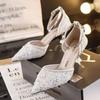 Bling Sparkling Women'S High Heels 2022 Newest Ankle Strap Crystal Heels Women'S Pointed Toe Stilettos Wedding Party Shoes