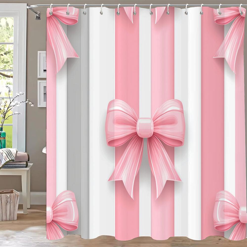 1ks Moderní Růžová Mašle Sprchový Závěs Koupelnové Závěsy S Háčky, Tištěný Závěs Dívčí Domácí Dekorace Závěs
