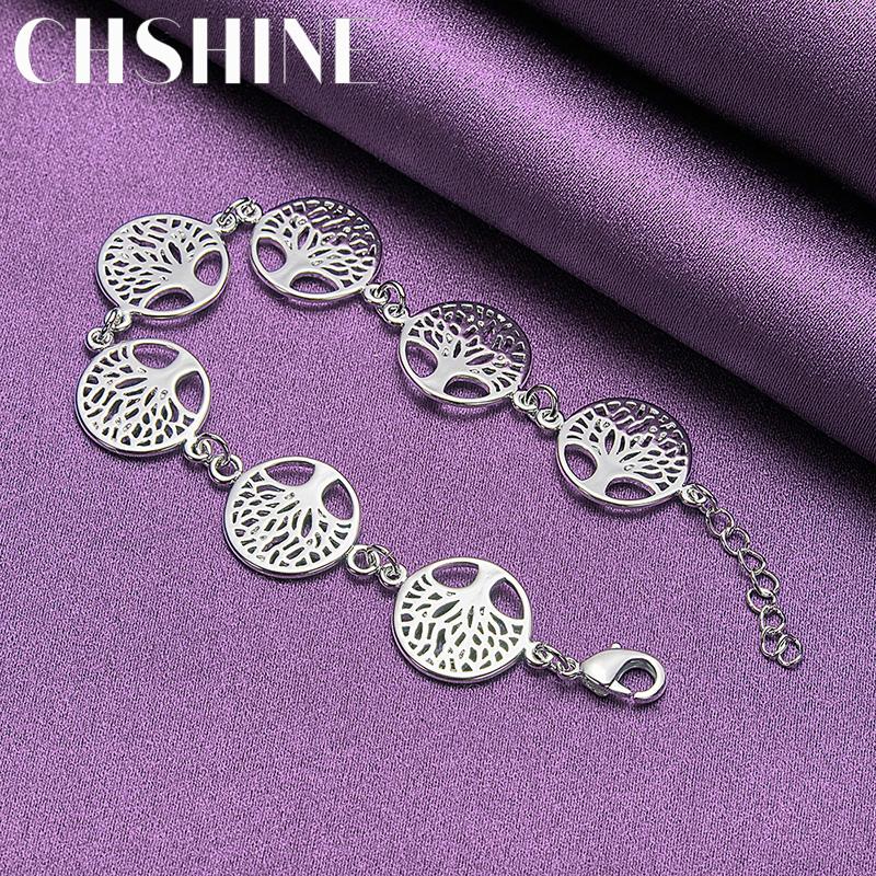 CHSHINE 925 Sterling Silver Tree of Life Round Chain Bracelet For Women Fashion Charm Wedding Party Jewelry