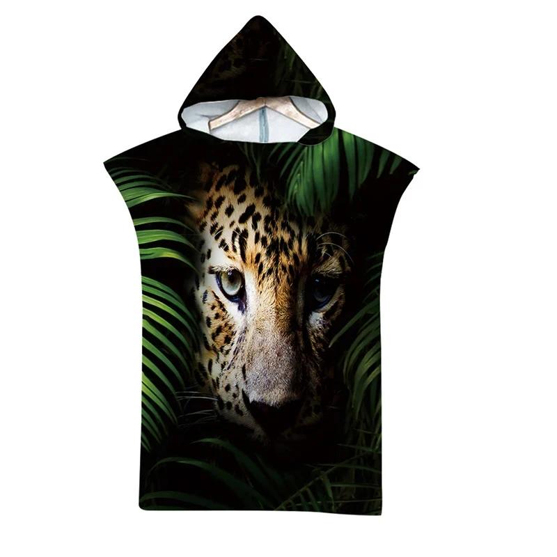 Telo da Spiaggia con Cappuccio Stampa Tigre Animale Selvatico per Adulti Asciugatura Rapida Poncho Piscina Asciugamano da Bagno con Mantello Accappatoio Fitness