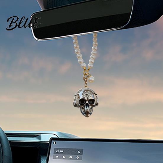 Skull Car Mirror Hanging Ornament Ornament Gothic Faux Pearl Chain Auto Rear Spooky Vehicle Accessories View Charm Funny Interior Pendant for Women