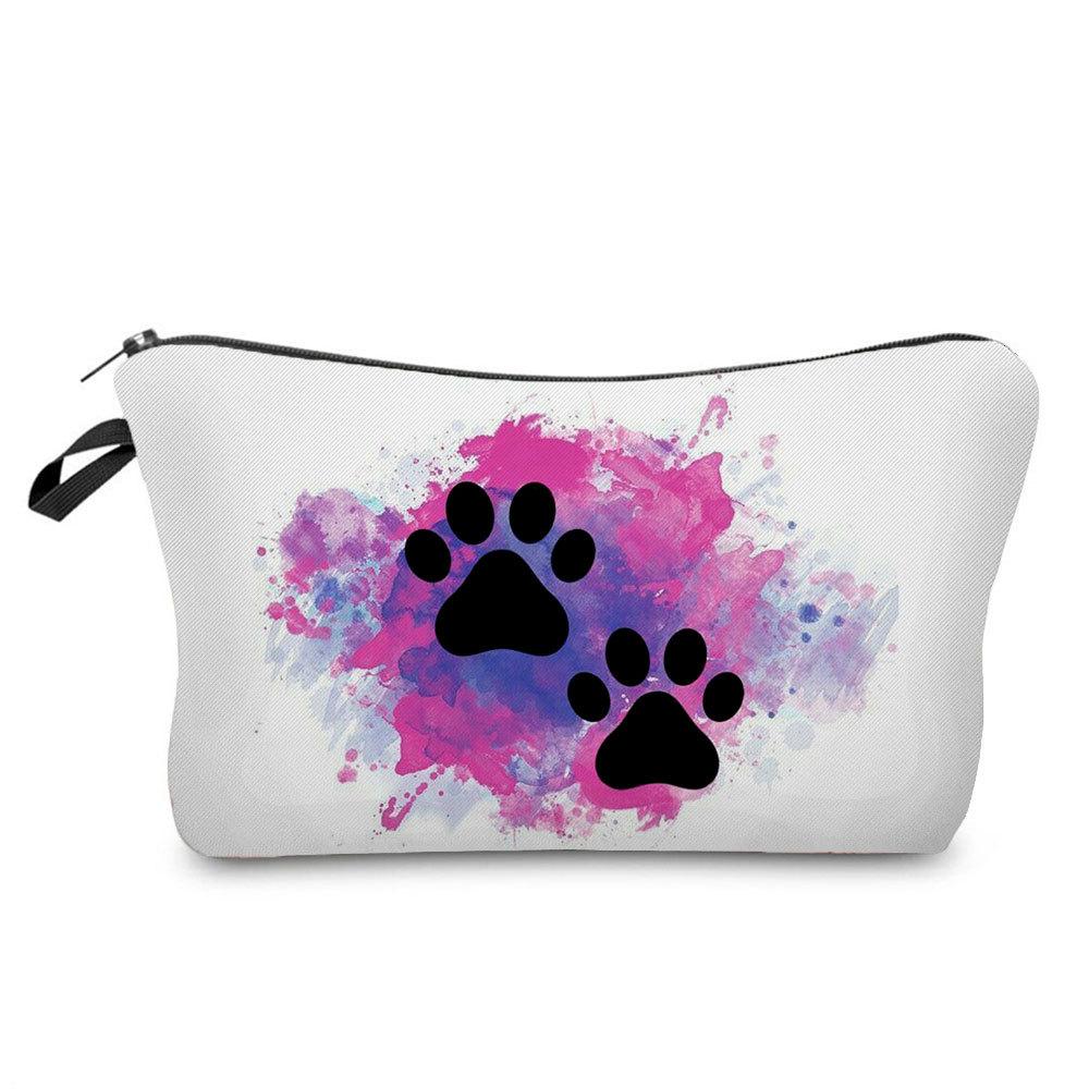 Women Dog Paw Print Cosmetic Bag Toiletries Organize Travel Storage Case 6874