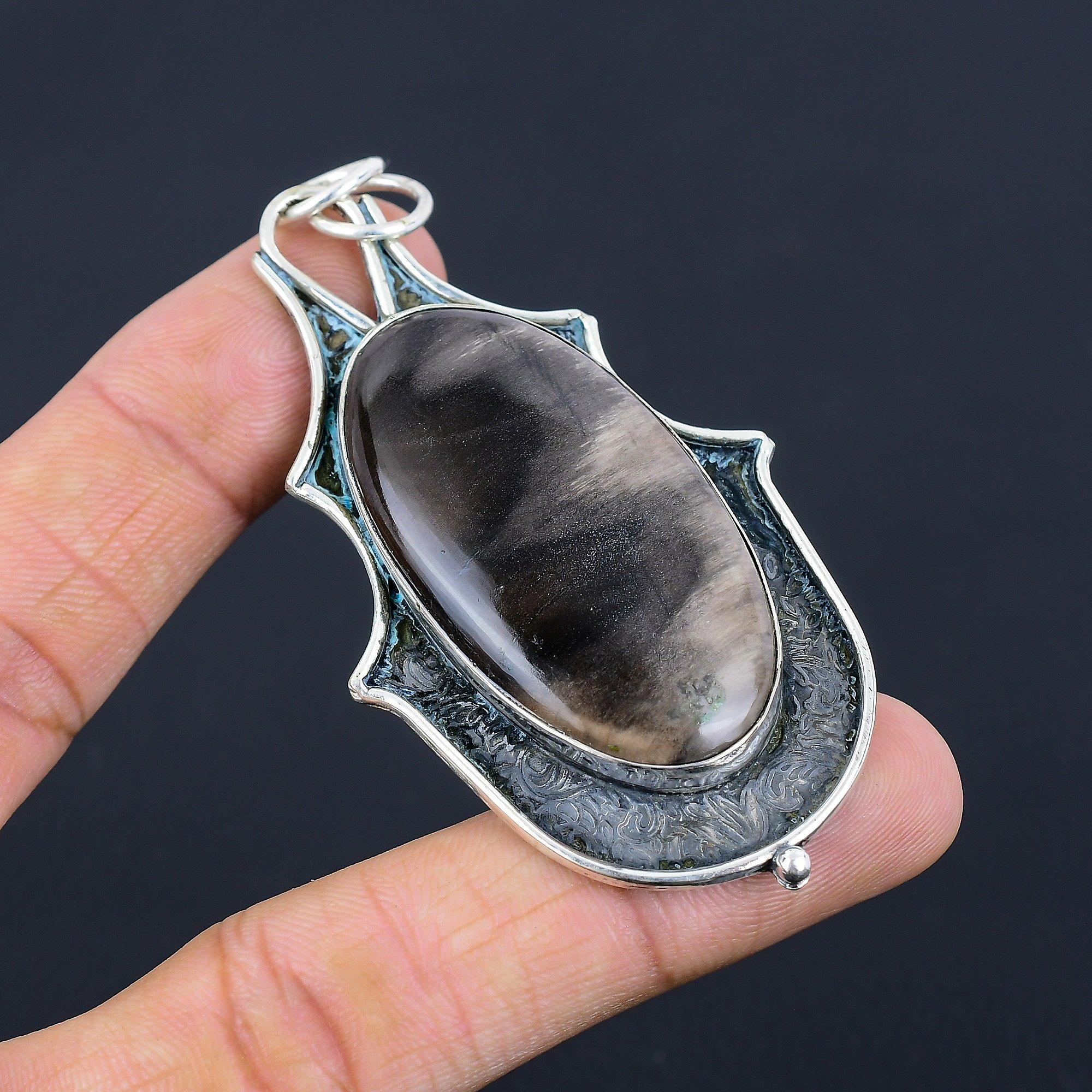 

Halloween Deal Flint Stone Gemstone Engagement Bezel Elegant Pendant 925 Silver