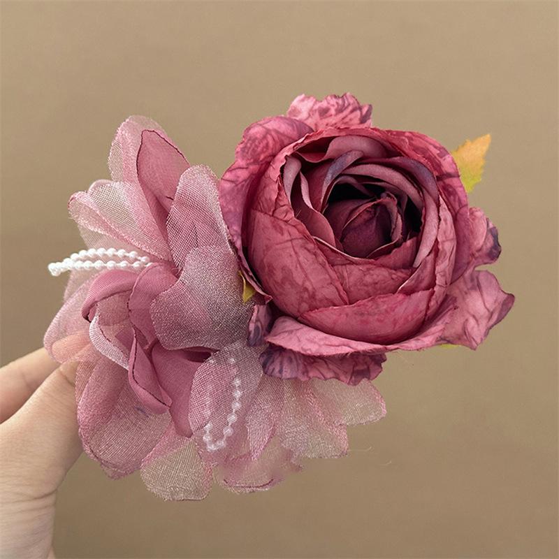 Rose Pink Threedimensional Flower Hair Clip Fairy Gentle Styling Hair Accessories Dating Parties Daily Wear Decoration Clip