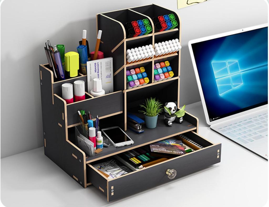 Molioon Desktop Storage Pen Wooden Pen Multifunctional Stationery Assembly Scandinavian Large for Adults Box, Holder, Stand, Organizer, Required,