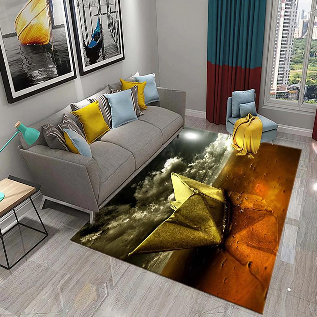 3D Oil Painting Sailboat Carpet Abstract Art Rugs for Living Room Bedroom Decor Mats Bathroom Kitchen Entrance Non-Slip Carpet