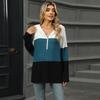 Women's Autumn and Winter New Loose Contrasting Color Spliced Zipper Hooded Long Sleeved Top for Women