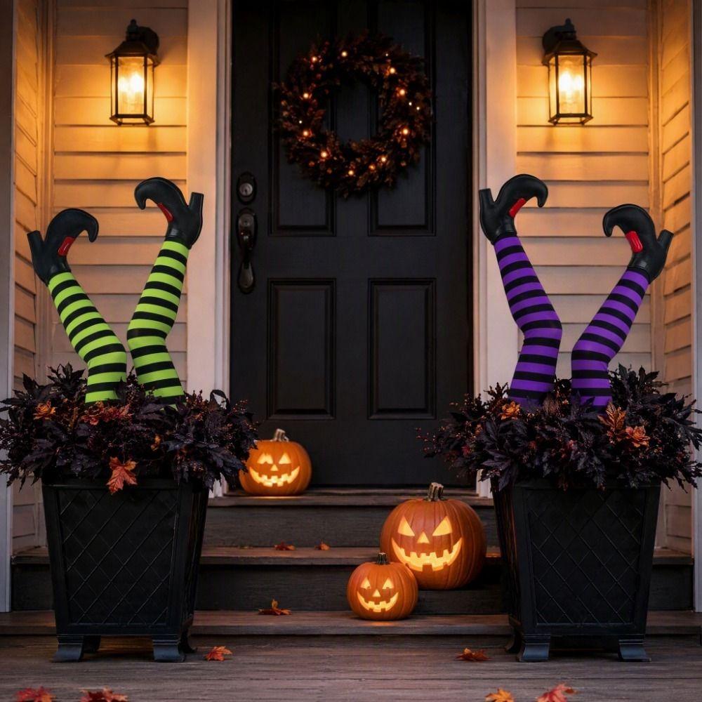 6pcs Skull Witch Legs Decoration Pumpkin Bat Witch Feet Lawn Decor  Garden Lawn