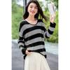 Mocana Women's Irregular Stripe Loose Knit Blouse