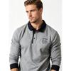Men's Retro Color Block Long Sleeve Polo – Soft Touch Jersey Shirt with Contrast Cuffs & Vintage Logo – Smart Casual Business Wear