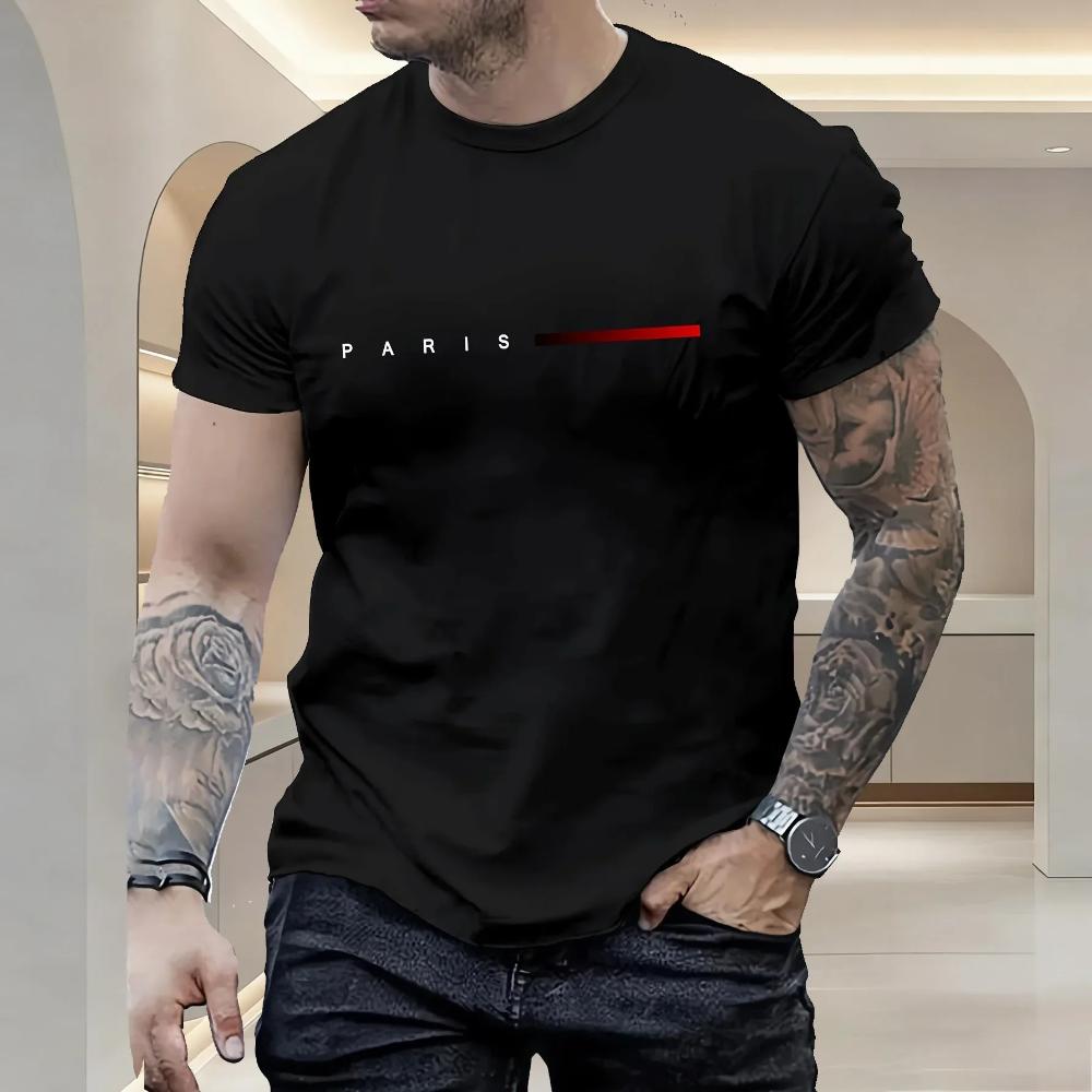 Striped Printed Men s Top Fashion Versatile Comfortable Short Sleeve Daily Breathable T-Shirt Simple T-Shirts Men’s S