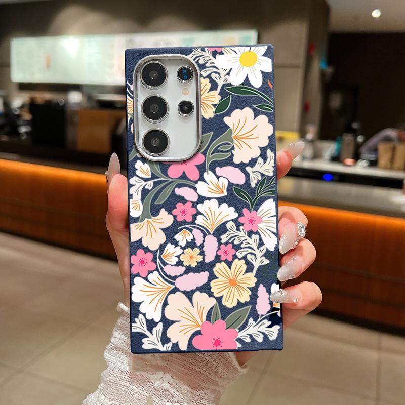 For Samsung S25 Ultra S24 FE S23 S22 S21 A56 A36 A16 A55 A15 Case Sakura Floral Print Soft Shockproof Slim Matte TPU Leather Texture Phone Cover