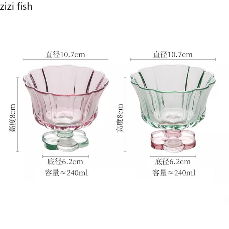 Creative Glass Flower Shaped Cup High Footed Yogurt Cup Dessert Cup Milk Beverage Cups Juice Cups Household Cute Water Cups