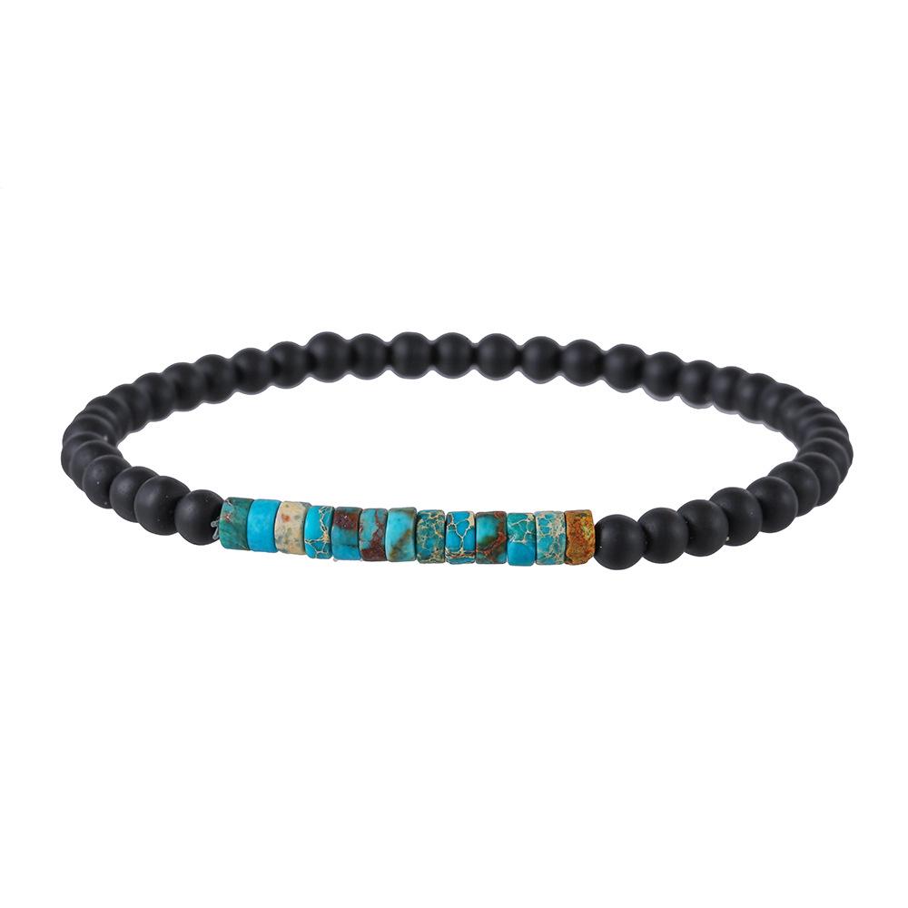 4mm Natural Blue Turquoise & Shoushan Stone Black Frosted Beaded Bracelet for Men