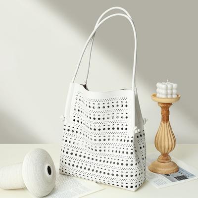 Uitgeholde Tote Bag van Echt Leer met Grote Capaciteit Schoudertas Pendeltas Dames