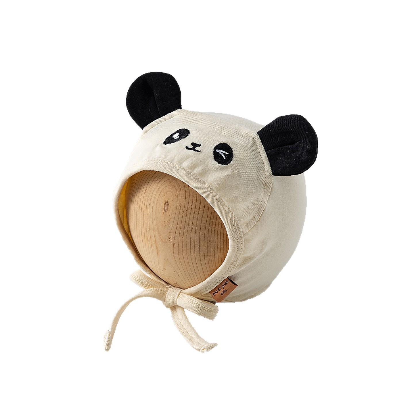 

Newborn Cartoon Panda Cotton Tie-up Hat with Ear Protection for Boys and Girls - Windproof Spring/Autumn Pullover Light Khaki Panda Ear Protection Hat