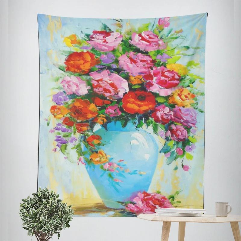 Oil Painting Potted Flowers Decorative Tapestry Home Wall Decoration Office Living Room Tapestry
