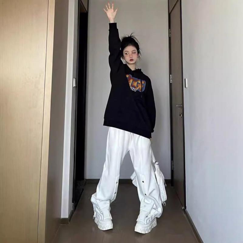 Autumn Winter Loose Casual Letter Printing Hoodies Women Fashion Simple Black Hooded Sweatshirt Pullover Top