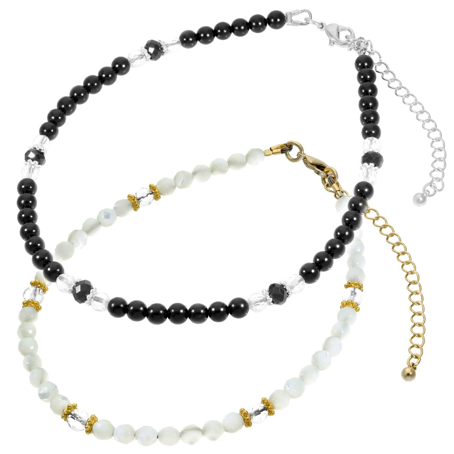 

[Shinjuku Gin no Kura] Natural Stone Pair Anklets (Onyx and Mother-of-Pearl Gold) Length: Approx. 24.5-30cm, Length: Approx. 22-27cm (Adjustable)