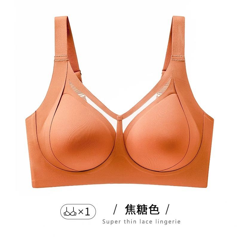 Traceless underwear women's big breasts show small thin back full cup adjustment type pull-up anti-sagging collection breast bra