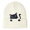 Knit Skull Hat with Embroidered Lovely Kitten Hat Knit Caps for Unisex Pullover Cartoon Hat Embroidered Skull Caps