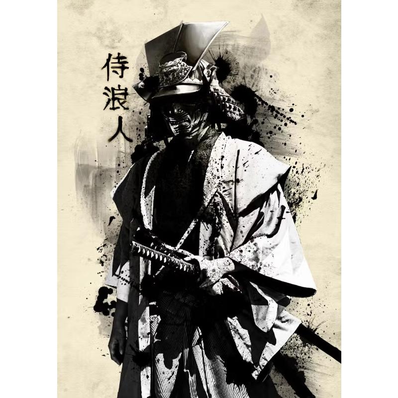 Japanisches Samurai Leinwandgemälde Wandkunst Charakter Poster und Drucke Heimdekorationsbild für Wohnzimmer Schlafzimmer Ästhetisch