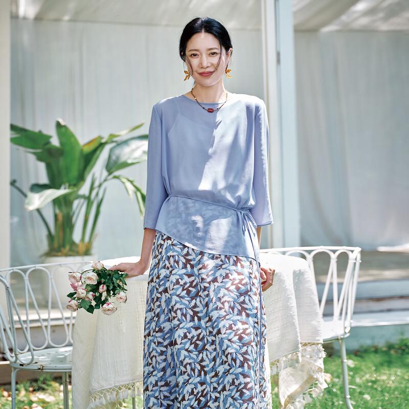 Feinikesi Asymmetric Chiffon Two-Way Summer Blouse L