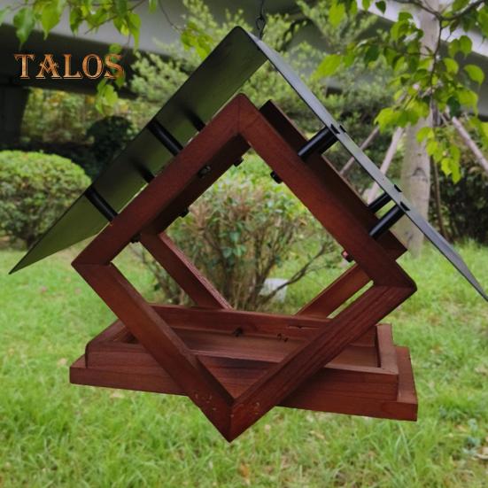 Birds Feeders Outdoor Hanging Wooden Birds Feeder with Weatherproof Metal Roof Wildbird Feeder House for Garden Courtyard Decor