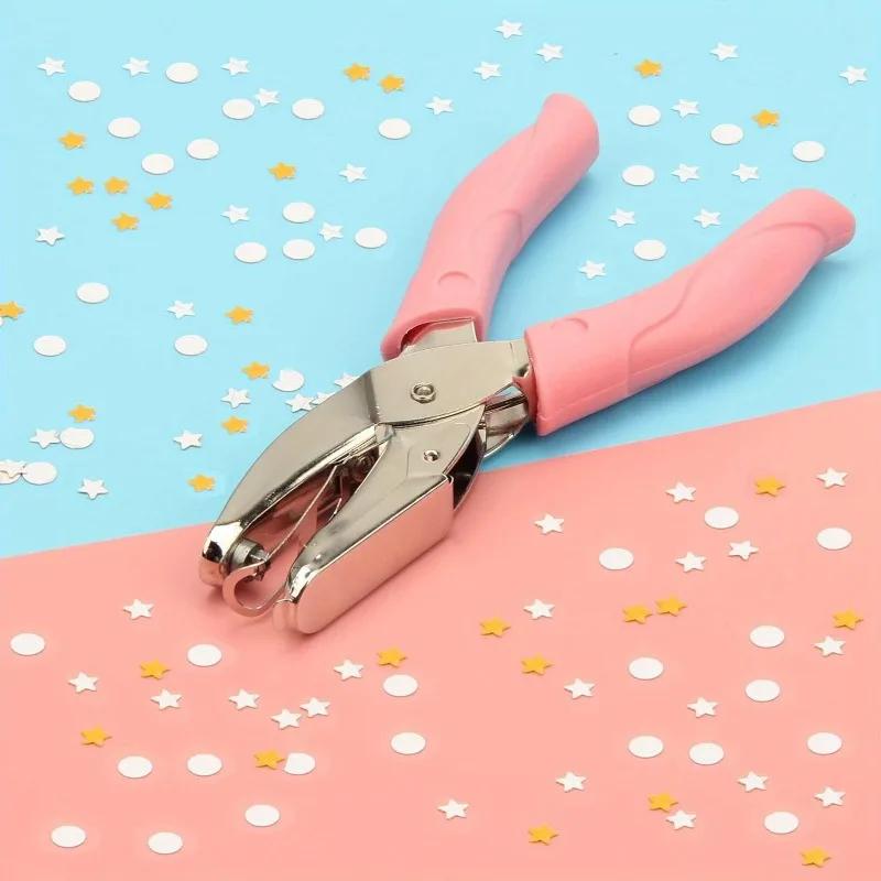 1/2Pcs Handheld Hole Paper Punch Heart/Star/Circle Hole 1/4 Inch Metal Single Hole with Soft-Handled for Tags Clothing Ticket