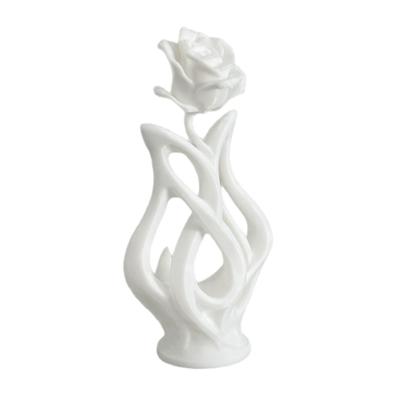 Living Room Shelf Decors Rose Vase Sculpture Accent with Hollow 3D Printed Design, Florals Tabletop Ornament for Desk, Entry, Side Cabinet