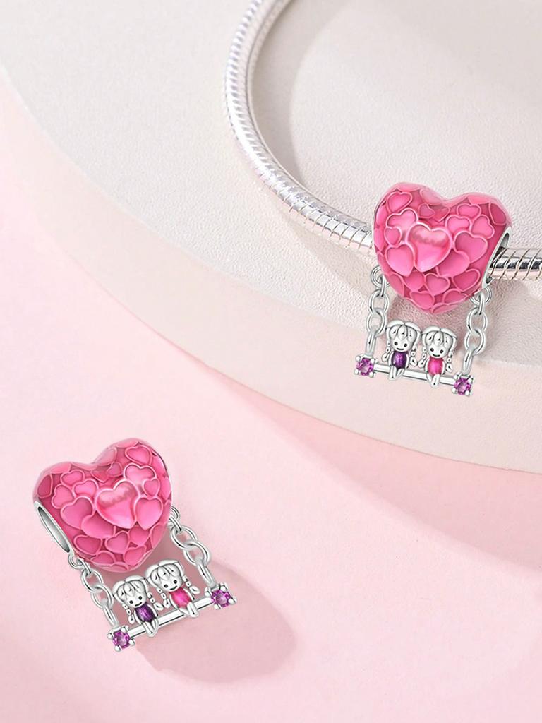 Charm Copper Colors Pink Heart Friendship Bag Bead For Original Bracelet Diy Beads Charms Jewellery Making Gift For Women Styfne