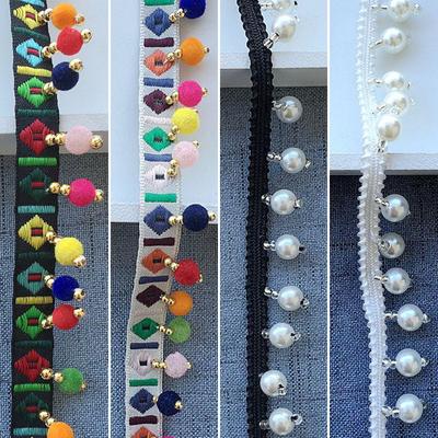 5 Yard Ethnischer Stil Handgefertigt Perlenbesetzt Perle Spitze Quaste 8mm Perlenfransen Pompom Borte Dekor DIY Bekleidung Kleidungsstück Nähzubehör