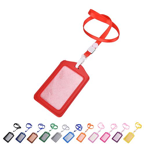 Vertical Transverse Plastic Id Name Card Holder Work Badge W/ Lanyard