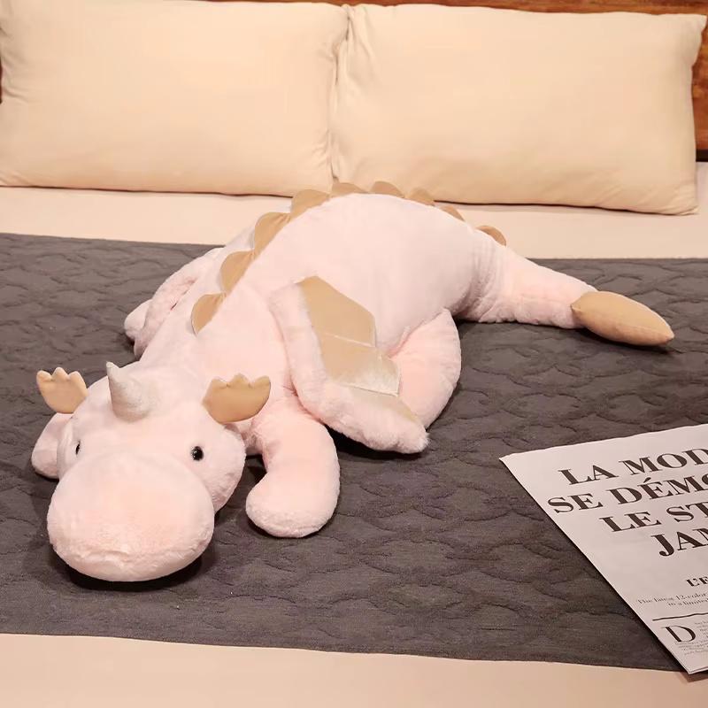 70-150cm Reusachtige Witte Draak Pluche Speelgoed Met Eenhoorn Hoorn Vliegende Vleugels Draken Dinos Knuffel Kussen Dinos Slaap Cadeau about 65-70cm