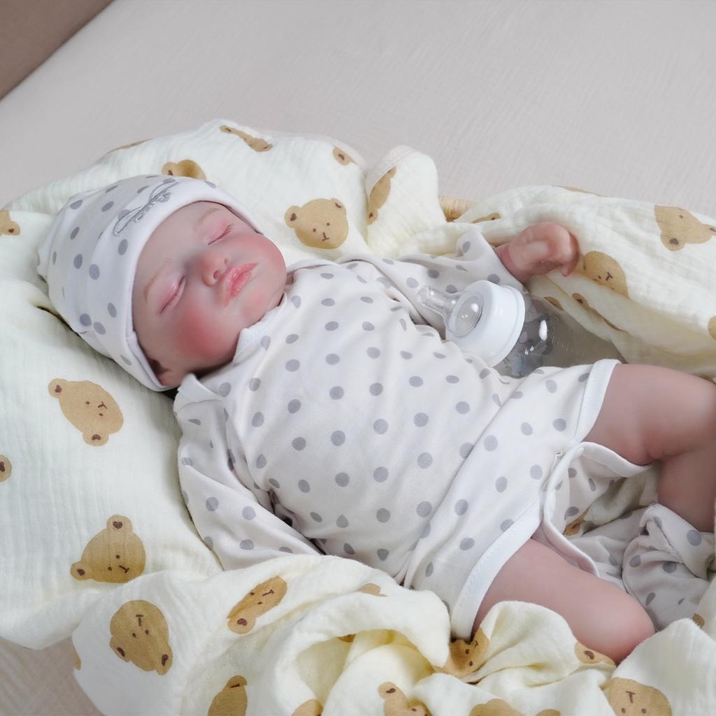 Rebirth Doll Newborn Baby Doll With Accessories Cloth Body Doll Closed Eye Doll Suitable For Birthday Christmas, New Year Gift