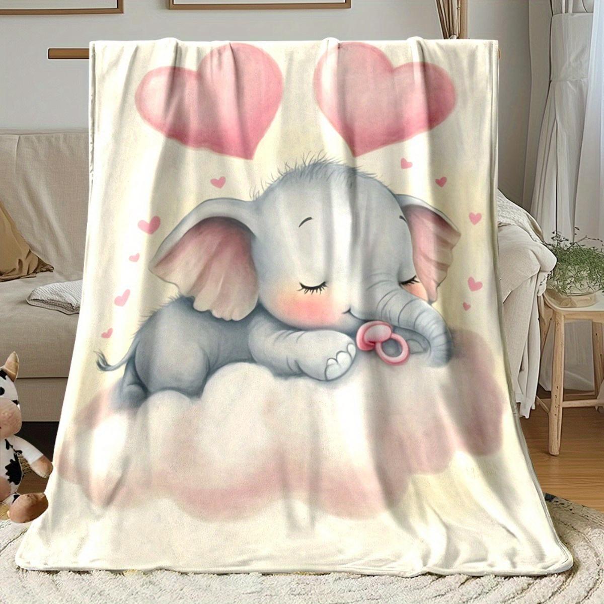 

1pc Cute Elephant Blanket- Lightweight Flannel Throw for Sofa, Outdoor, Camping, Livingroom, Office, Chair, and Bed - Digital Printing Soft 130x150cm