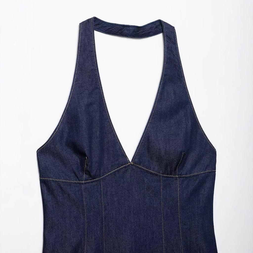 2025 Spring Women's European & American Style Denim Spaghetti Strap Short Dress