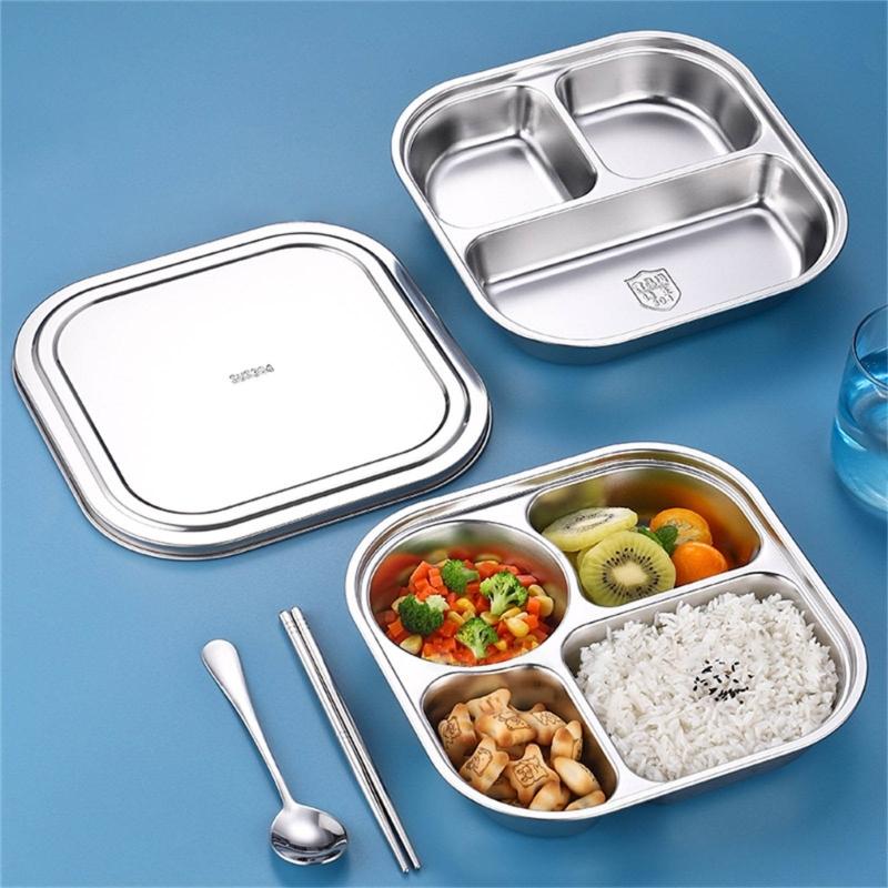 Compartment Stainless Steel Food Plates Functional Stainless Steel Divided Plates Practical Meals Arrangement Container