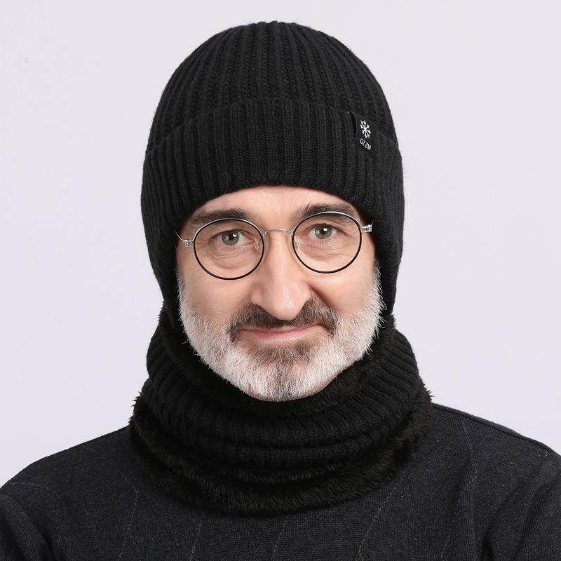 Men's Winter Knitted Woolen Hat with Fleece and Thickened Korean Style Trendy  Warm and Cold-proof Cotton Hat for Cycling In Autumn and Winter