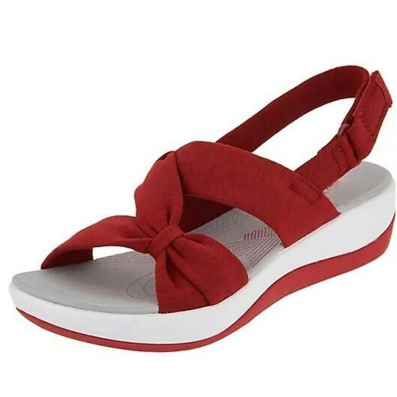 New summer open-toed Velcro flat-bottomed wedge sandals women's cloth-faced cross-platform beach sandals