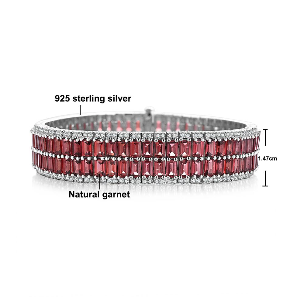 Women's Luxury Big Bracelet Natural Red Garnet Black Spinel Sky Blue Topaz Real Gemstones 925 Sterling Silver Fine Jewelry