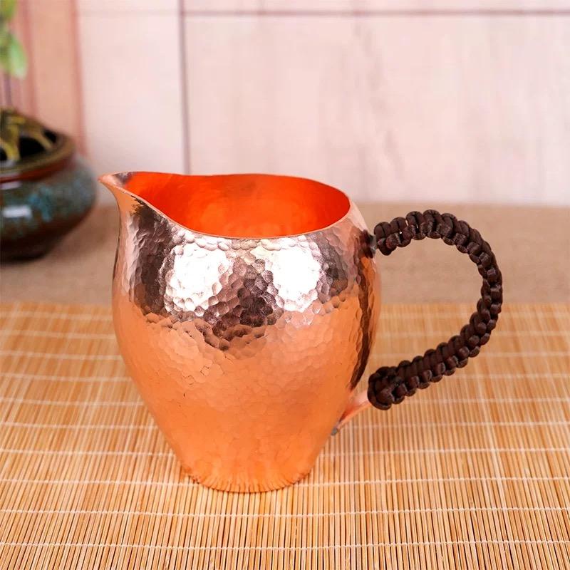 Vintage Coffee Mug Pure Copper Cup,Lrregular Shape Weave Handle 280 ml Breakfast Cup,Handcrafted Tea Tumbler Drinkware Tableware