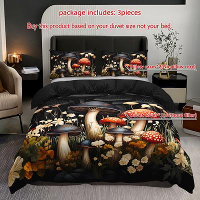 3pcs Botanical Mushroom Bedding Duvet Cover Set Dark Fantasy Mushroom Bedding Quilt Set Floral Mushroom Themed Bed Quilt Set