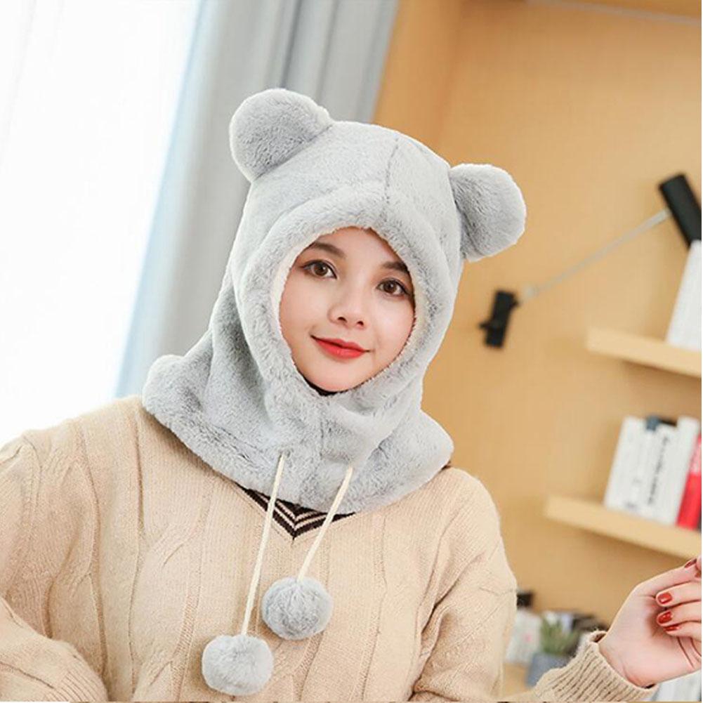 Winter Lady Thicken Plush Hat Ear Protection Cartoon Solid Color Warm Hat