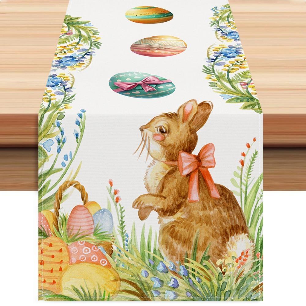 Rectangle Easter Table Cloth Long Easter Egg Table Cover Soft Easter Bunny Table Runner  Party