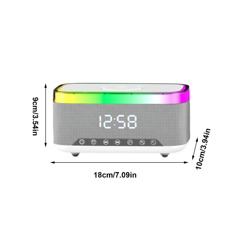 Alarm Clock Wireless Charger Ambient Lighting Speaker Digital Wireless Charging Speaker For Bedside Bedroom Night Time Home