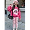 Girls' Heart Print Casual Comfortable Soft Loose Pullover Sweatshirt and Leggings 2-Piece Set, New Autumn/Winter, Playful, Sweet and Cool Style