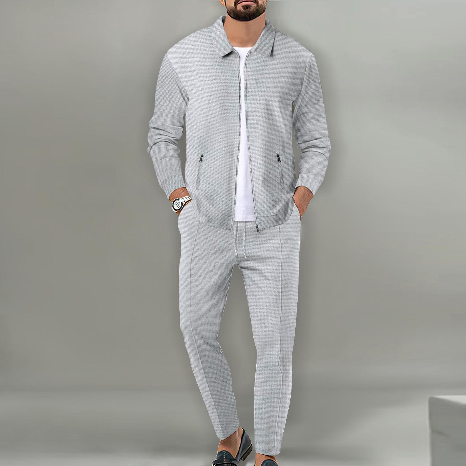 

2026 Men s Waffle Zip Slim Fit Cardigan Jacket with Turn-Down Collar for Spring and Autumn S