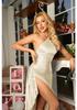 2025 One-Shoulder Ruched Slit Satin Dress: European & American Summer Slim Fit