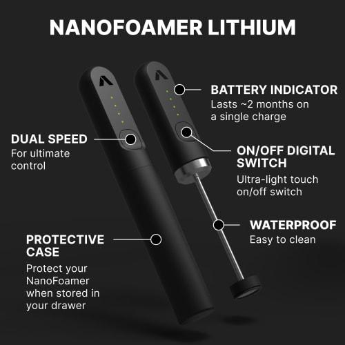 Subminimal NanoFoamer Lithium Performance Milk Frother | USB-C Rechargeable, IP4 Waterproof, Dual Speed, Stainless Steel | Premium Microfoamed Milk in